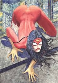 Spider-Woman climbing a... rooftop?